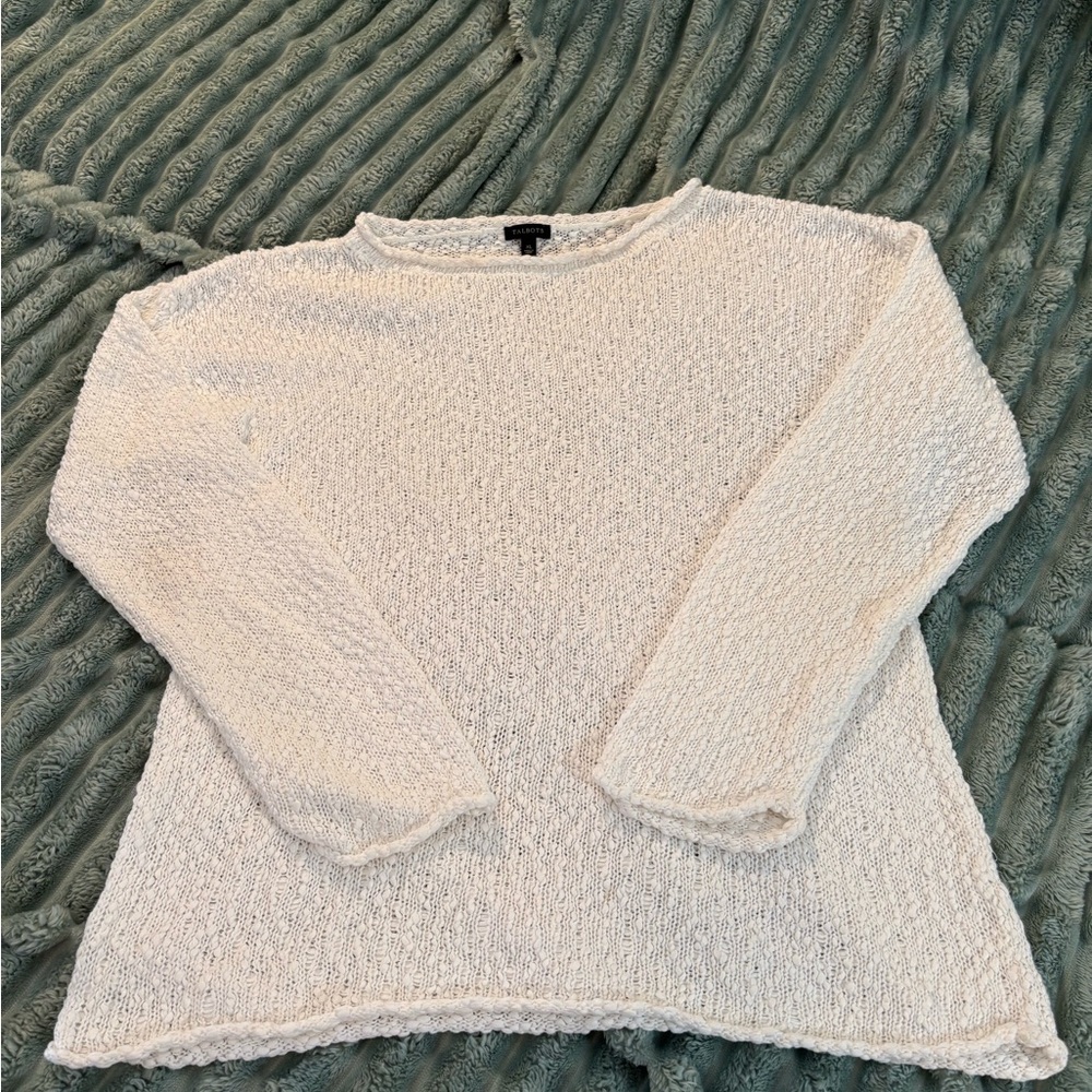 Talbots White Crew Neck Sweater with Textured Knit - Picture 4 of 12